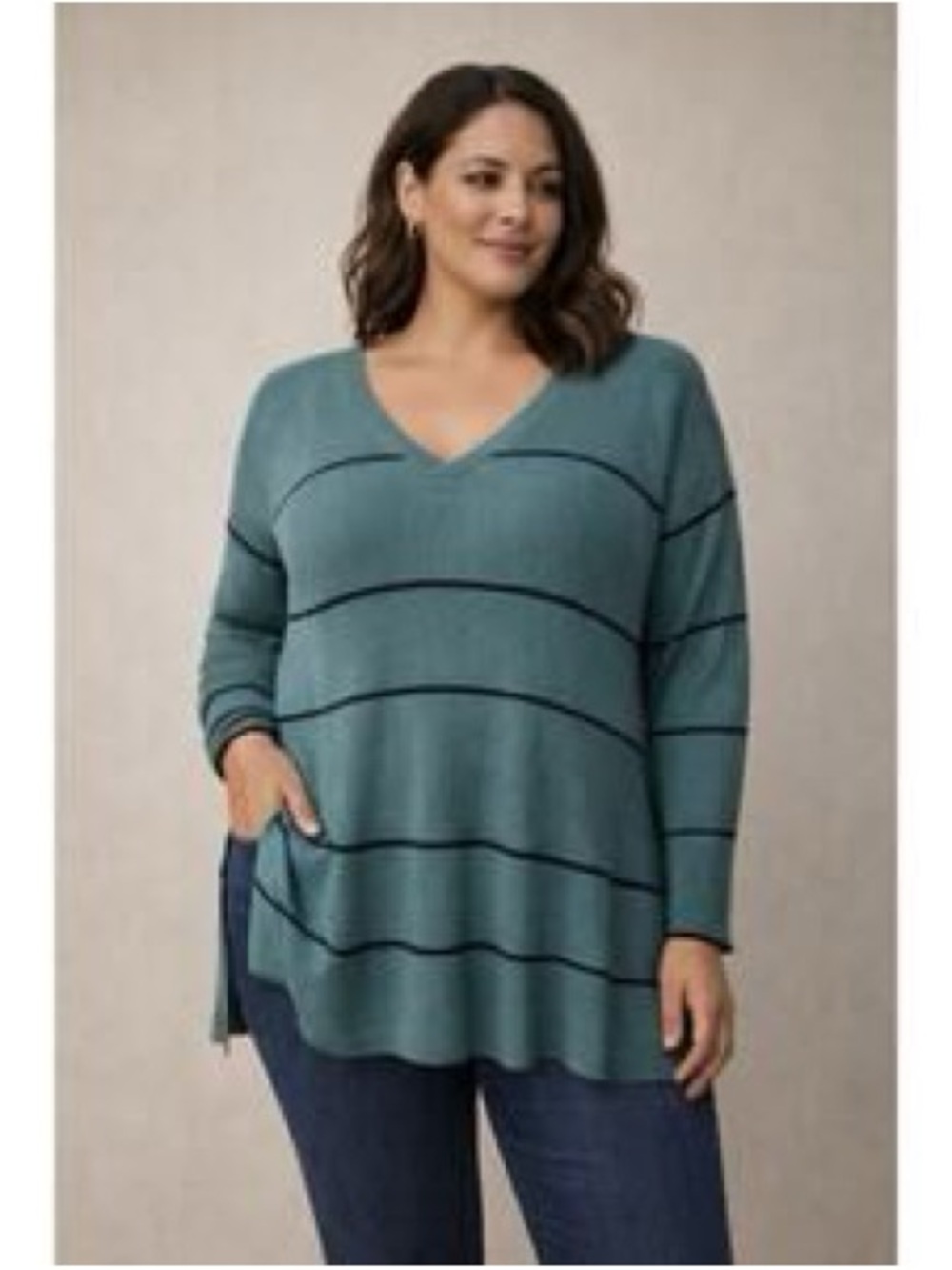 Smartwool Teal V-Neck Sweater with Black Stripe Detail